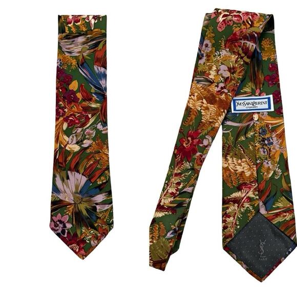 YSL 100% Silk Floral Print Tie - Picture 1 of 8